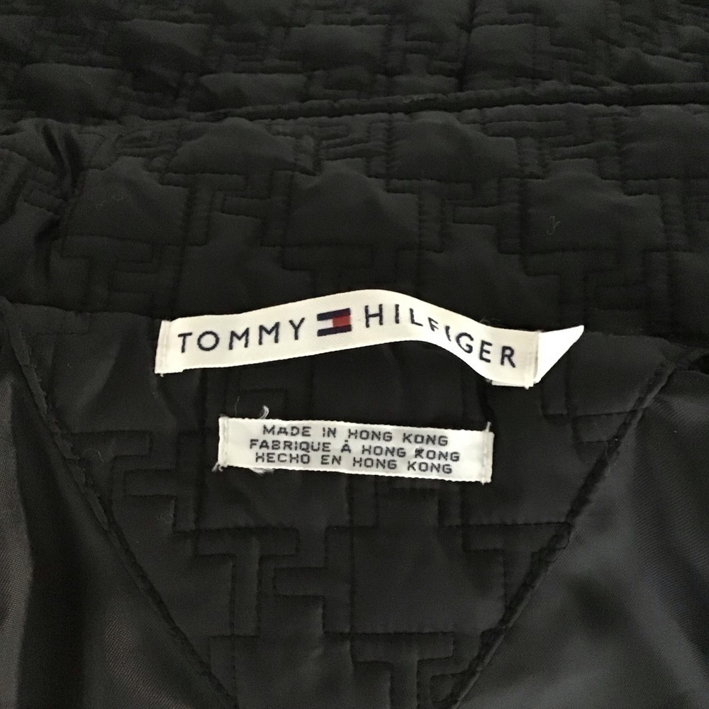 Vintage Tommy Hilfiger Quilted Vest Jacket MEDIUM Black Nylon Sleeveless TH Logo - Picture 5 of 16